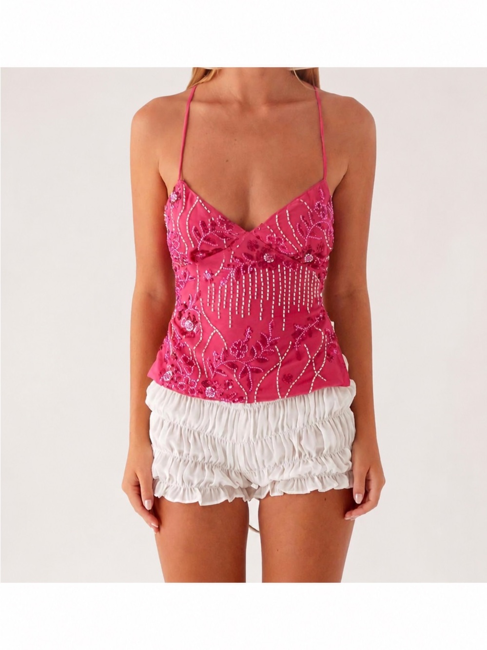 Beaded Hot Pink Top Y2K